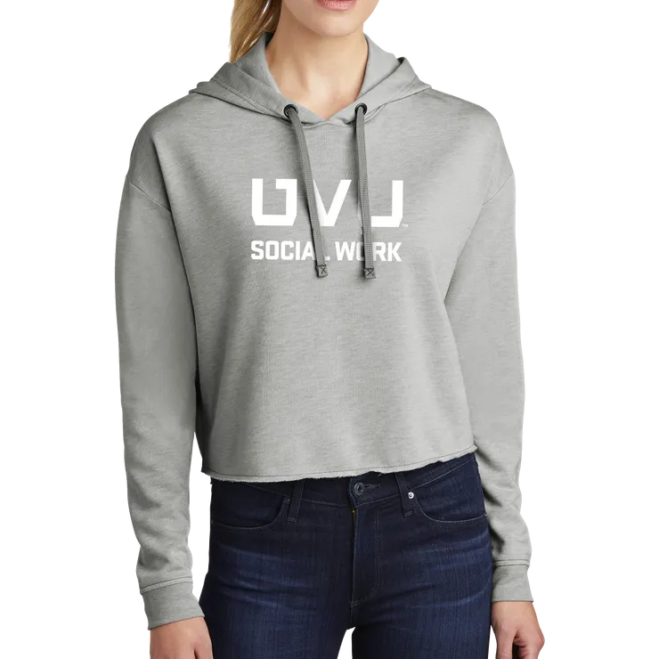 Sport-Tek Ladies PosiCharge Tri-Blend Wicking Fleece Crop Hooded Pullover - UVU Social Work