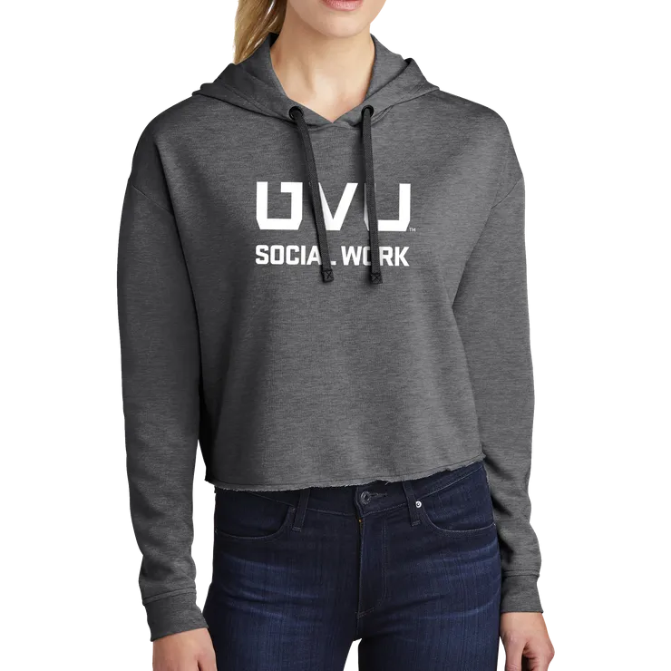 Sport-Tek Ladies PosiCharge Tri-Blend Wicking Fleece Crop Hooded Pullover - UVU Social Work