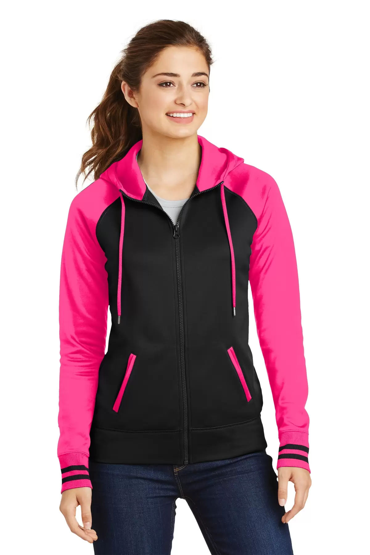 Sport Tek LST236 Sport-Tek Ladies Sport-Wick Varsity Fleece Full-Zip Hooded Jacket SKU: LST236