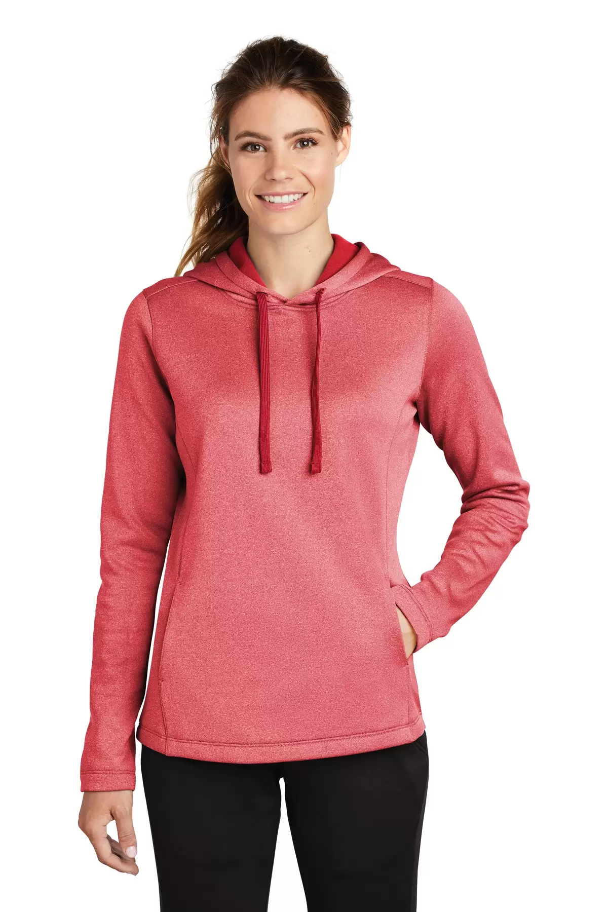 Sport Tek LST264 Sport-Tek  Ladies PosiCharge  Sport-Wick  Heather Fleece Hooded Pullover SKU: LST264