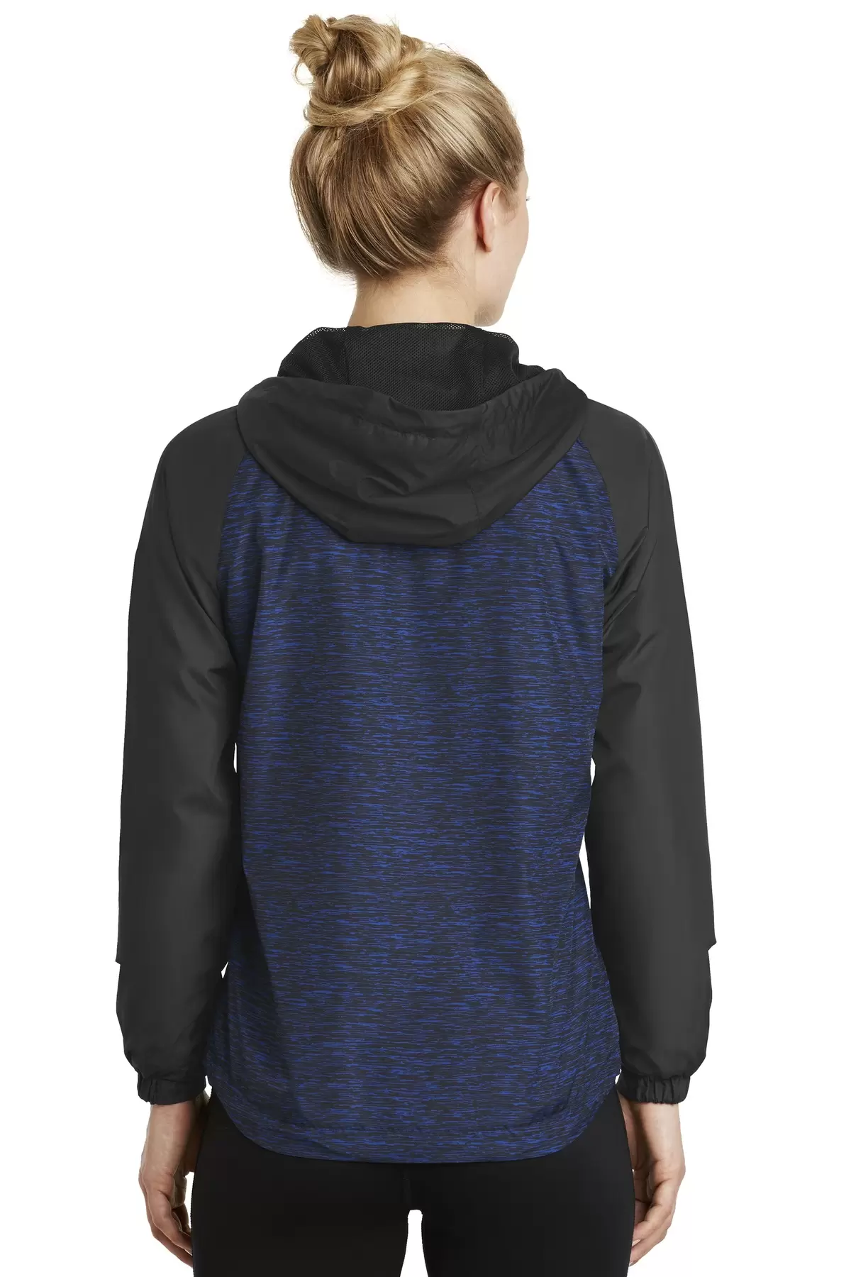 Sport Tek LST40 Sport-Tek Ladies Heather Colorblock Raglan Hooded Wind Jacket SKU: LST40