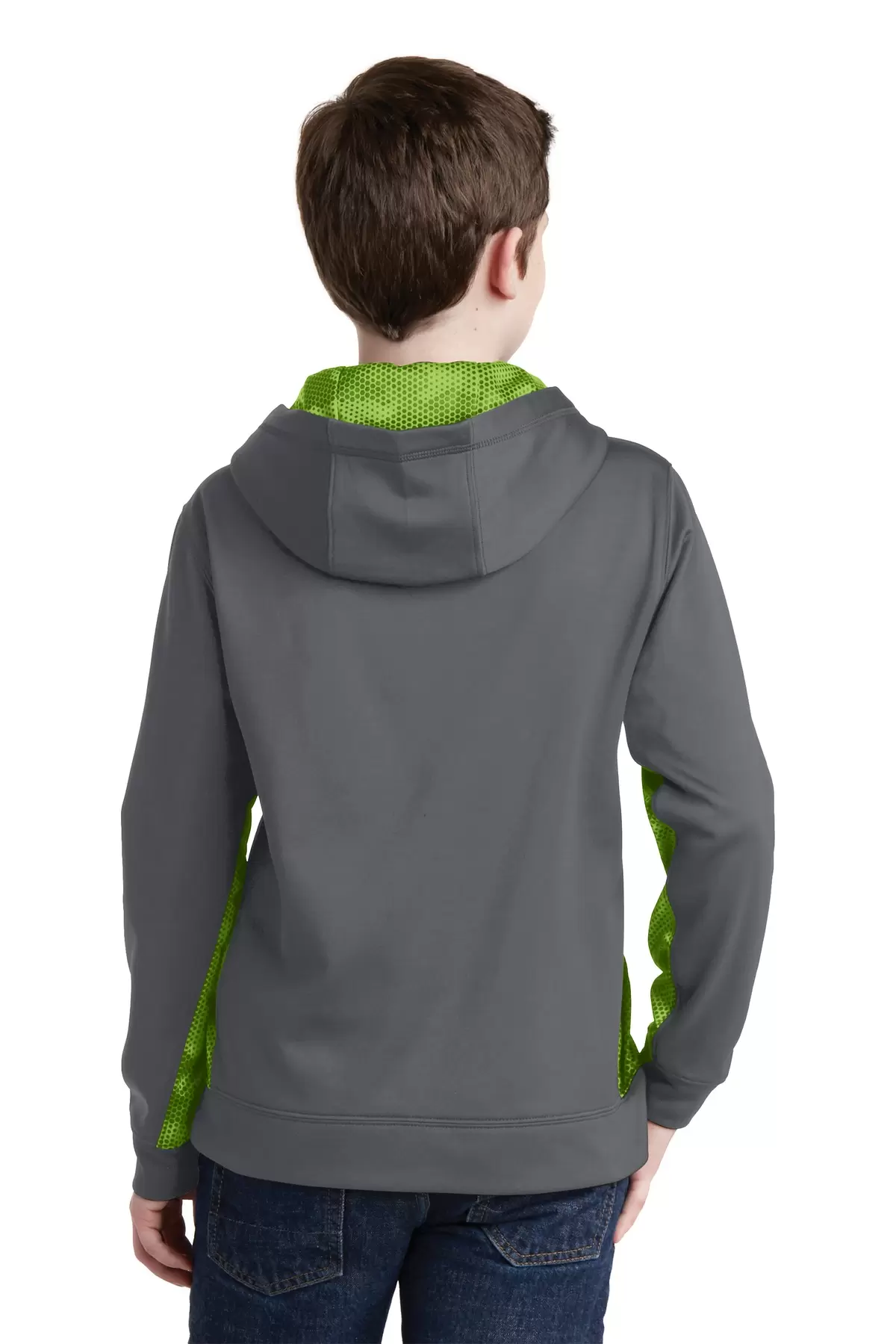 Sport Tek YST239 Sport-Tek Youth Sport-Wick CamoHex Fleece Colorblock Hooded Pullover SKU: YST239