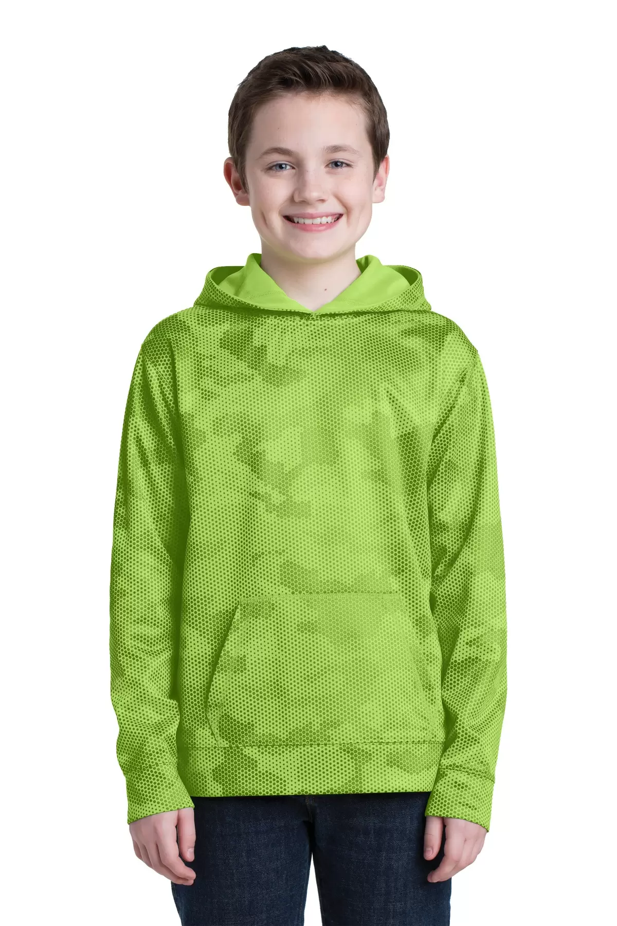 Sport Tek YST240 Sport-Tek Youth Sport-Wick CamoHex Fleece Hooded Pullover SKU: YST240