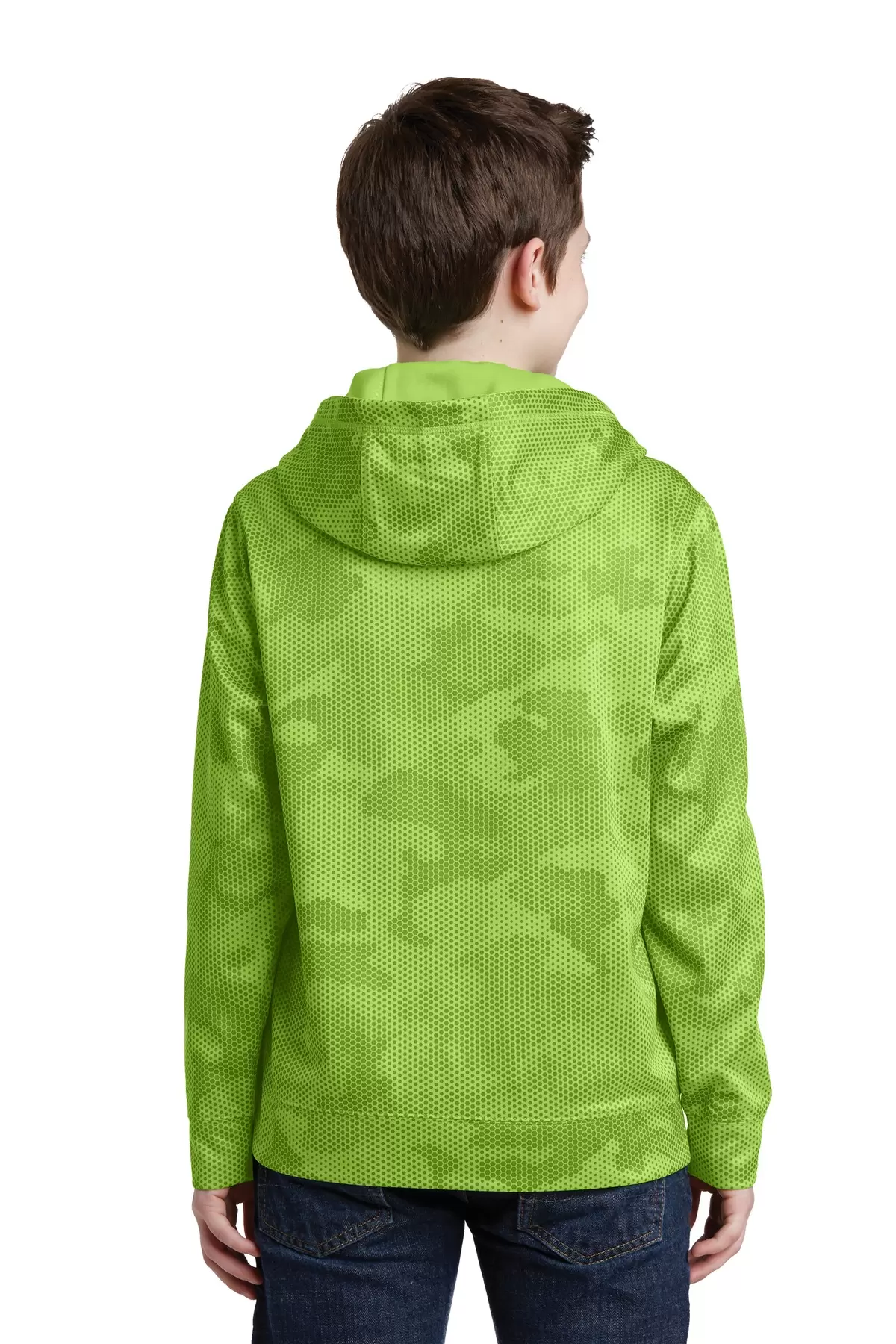 Sport Tek YST240 Sport-Tek Youth Sport-Wick CamoHex Fleece Hooded Pullover SKU: YST240