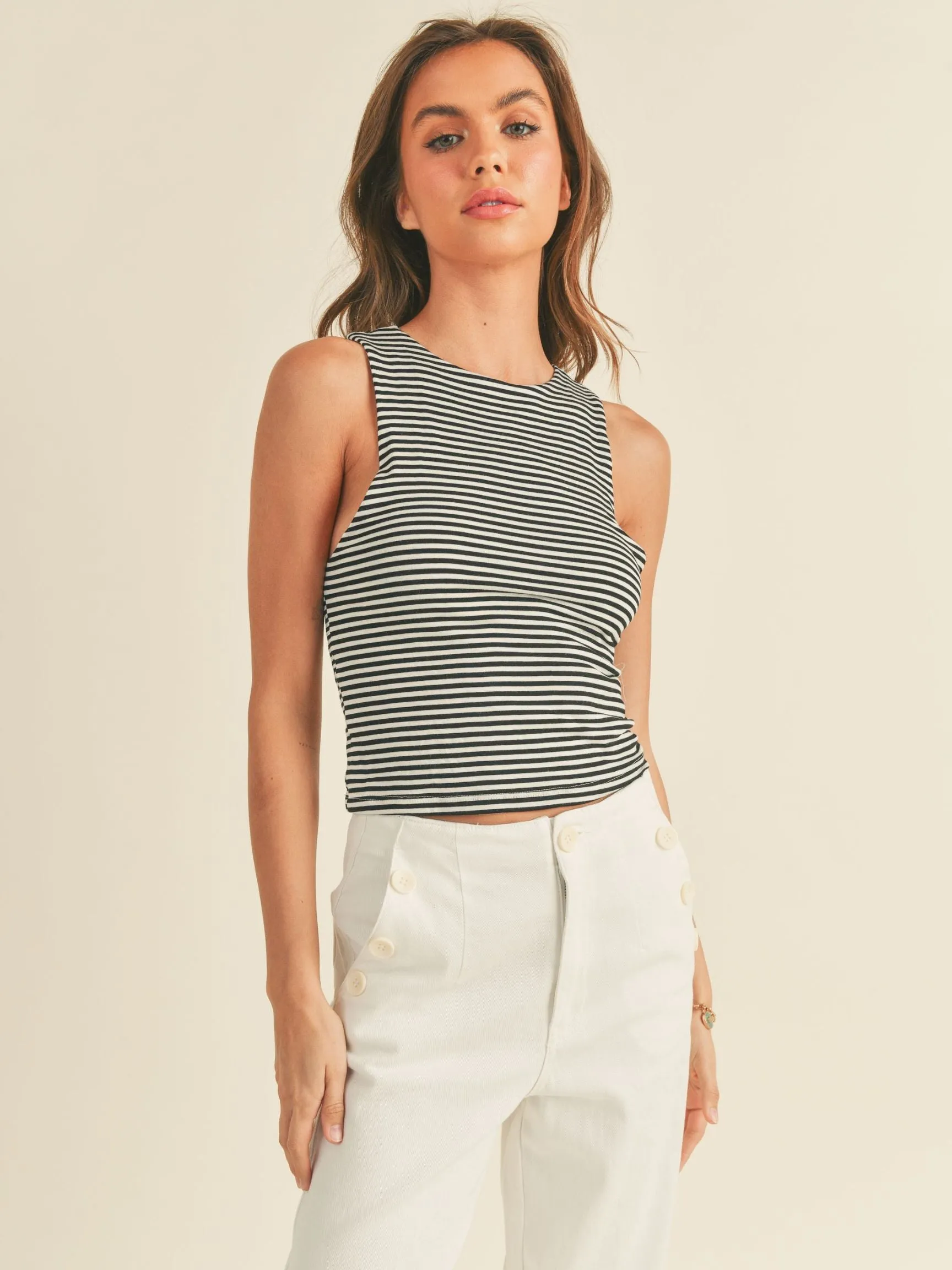 Stripe High Neck Tank Top