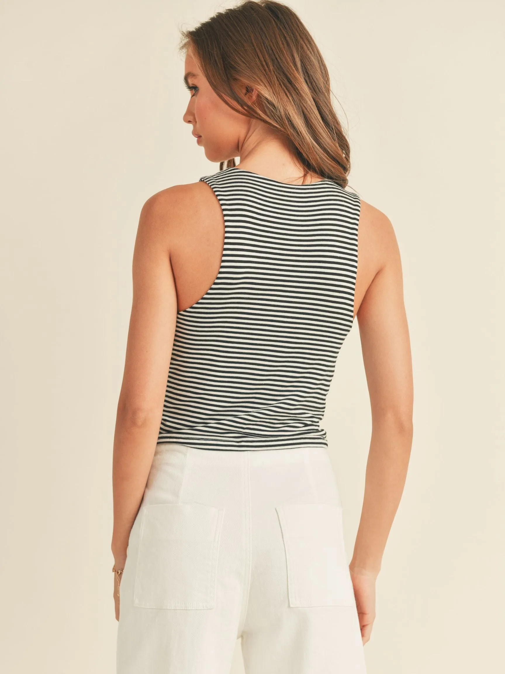 Stripe High Neck Tank Top