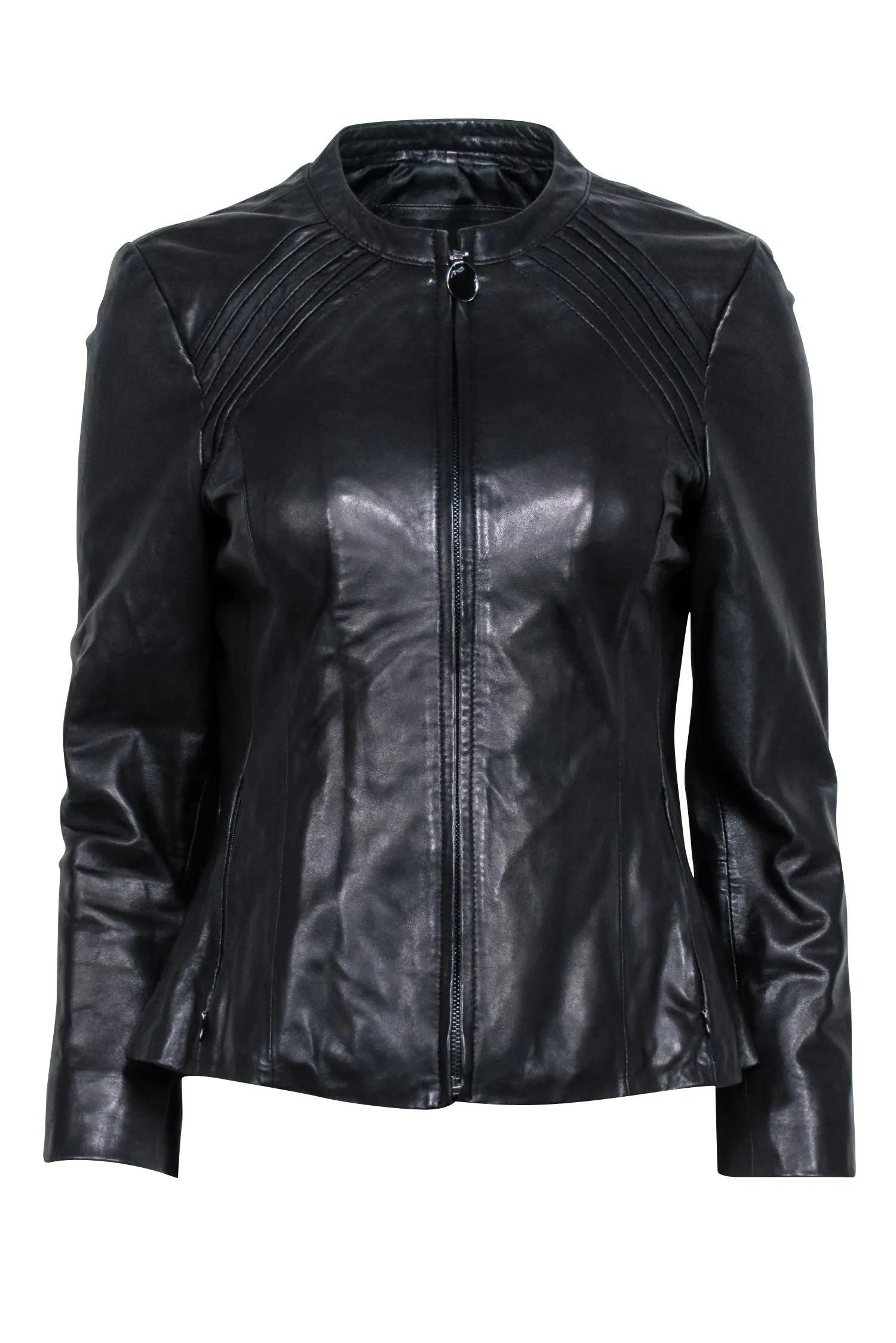 Tahari - Black Genuine Lamb Leather Zipper Front Jacket Sz S