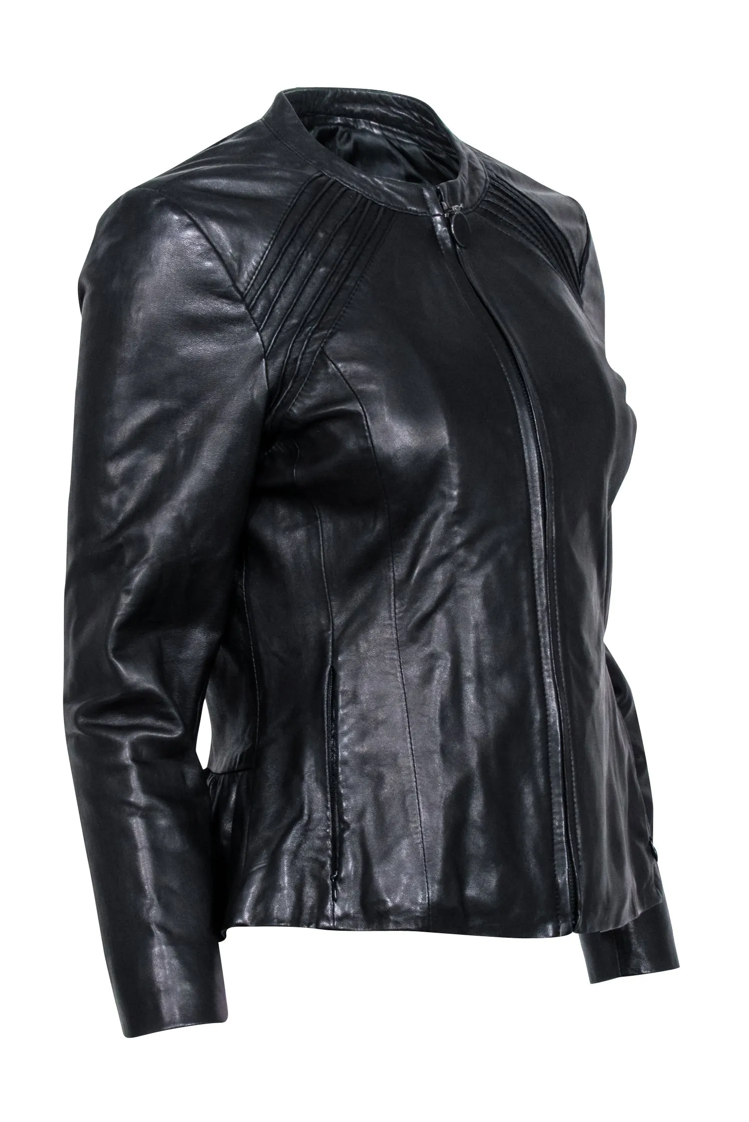 Tahari - Black Genuine Lamb Leather Zipper Front Jacket Sz S