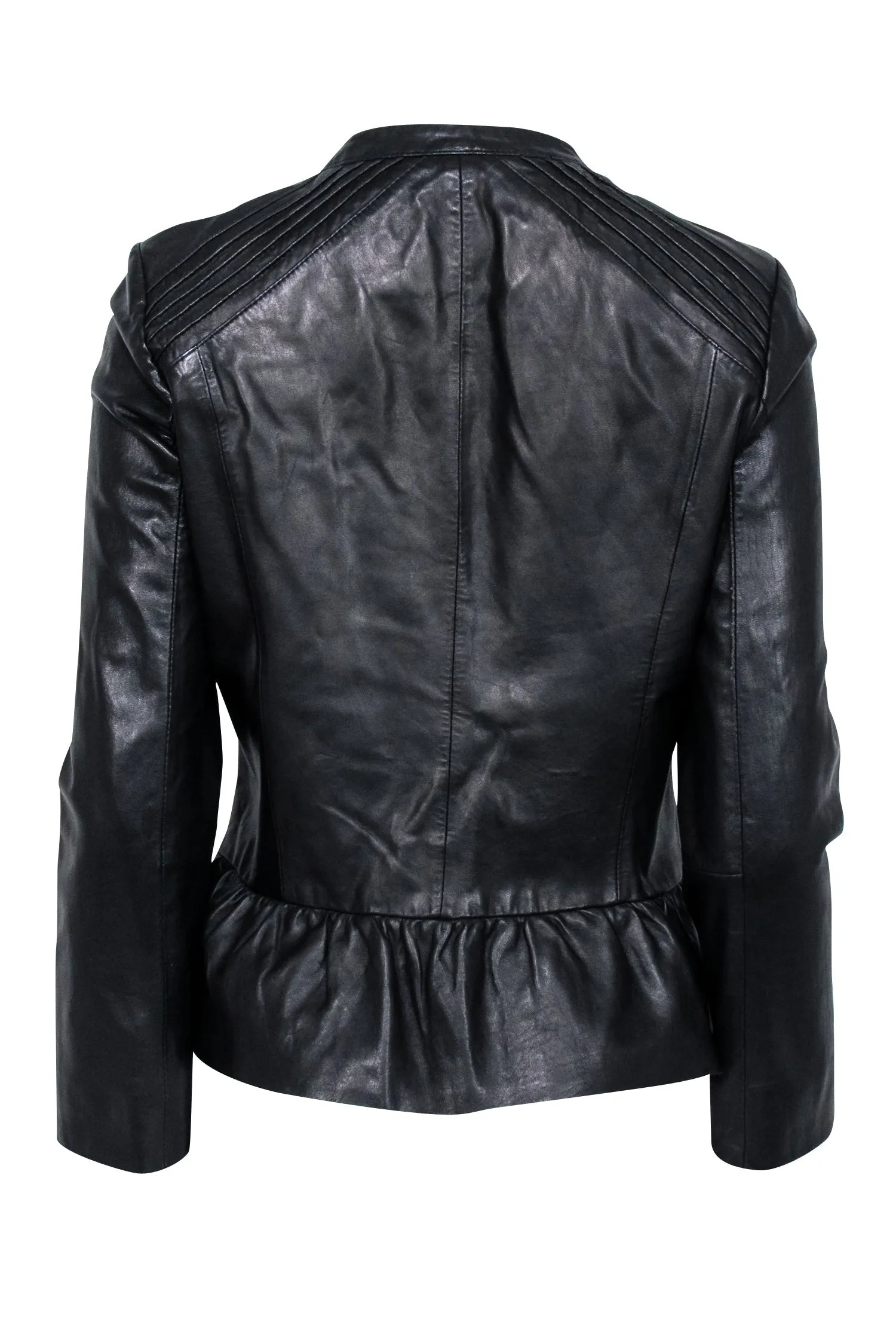 Tahari - Black Genuine Lamb Leather Zipper Front Jacket Sz S