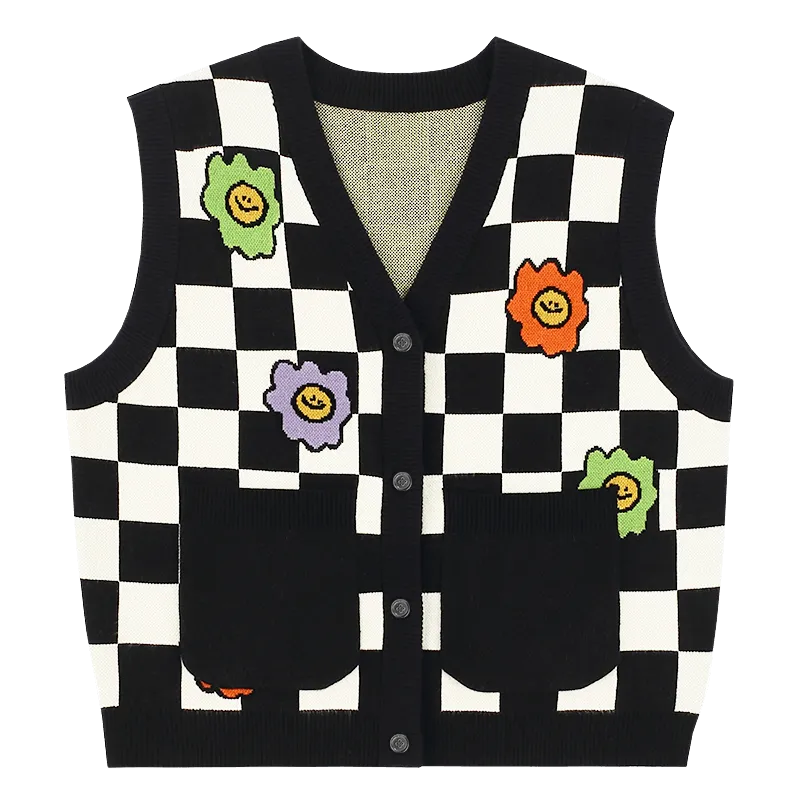 TAKA Original Fun Growing daisy knitted check-pattern vest