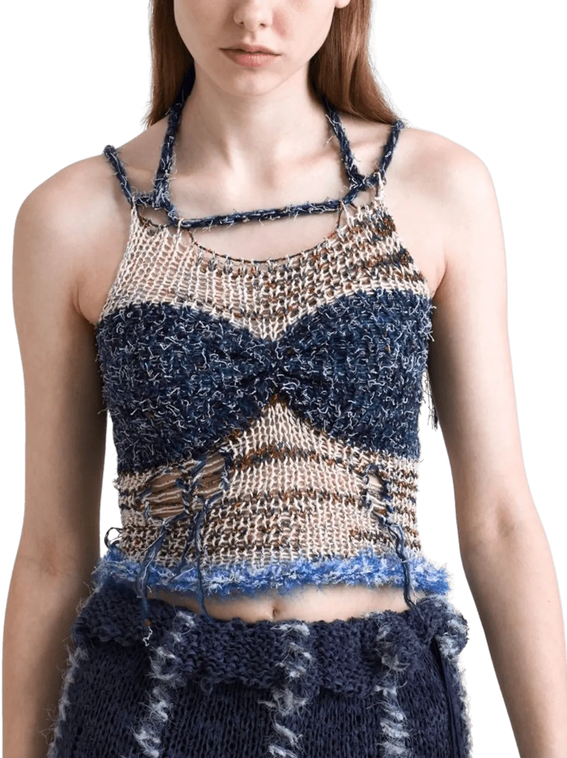 TAKA Selects Gray and Blue Irregular Hole Knitted Vest