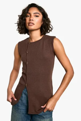 Tall Asymmetric Button Longline Knitted Vest