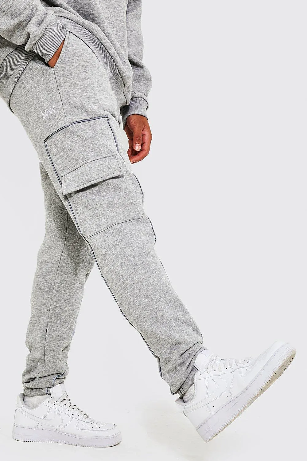 Tall Cargo Joggers With Reflective Piping | boohooMAN UK