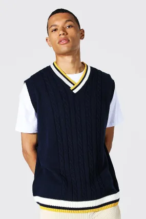 Tall Varsity Basic Cable Knitted Vest | boohooMAN UK