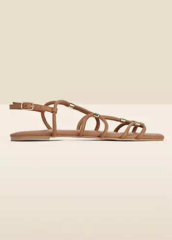 Tan Leather Gold Trim Gladiator Sandals by Sosandar | Look Again