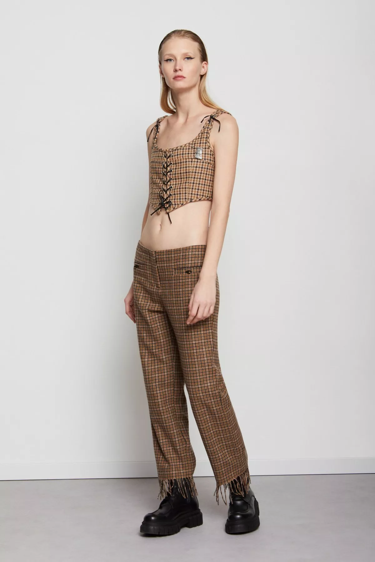 Tartan trousers with fringes