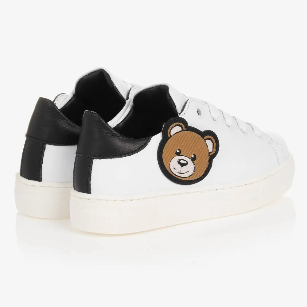 Teen White Leather Teddy Bear Trainers