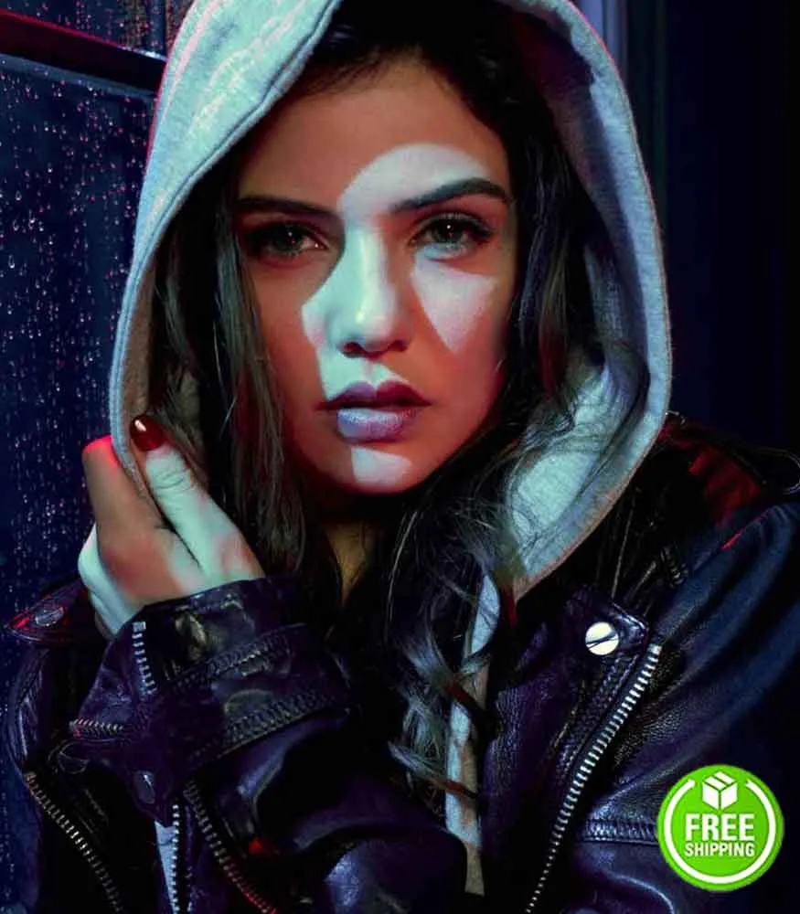 TELL ME A STORY DANIELLE CAMPBELL (KAYLA POWELL) BLACK LEATHER JACKET