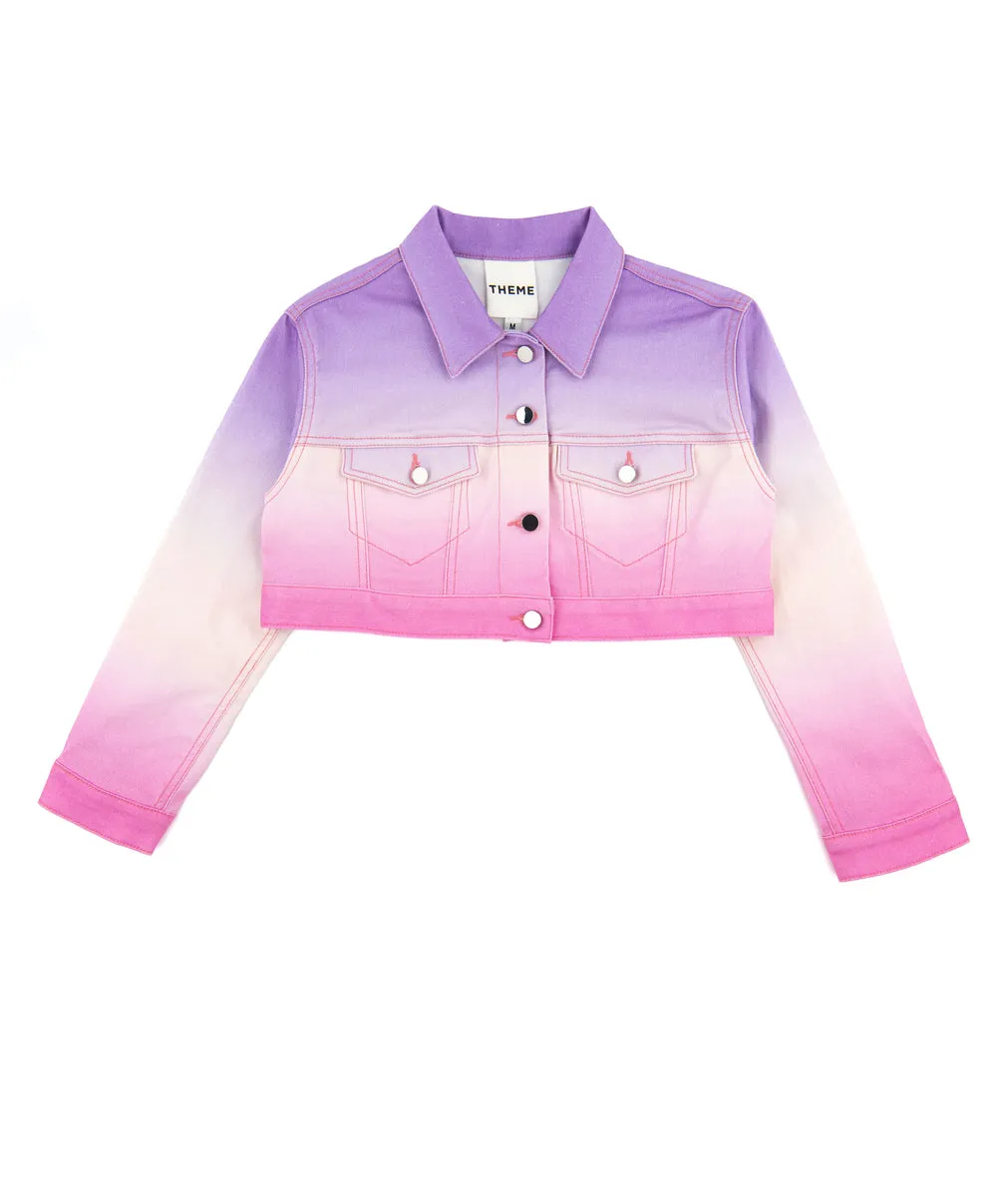 Theme Girls Crosby Cropped Jacket Purple White Pink Ombre