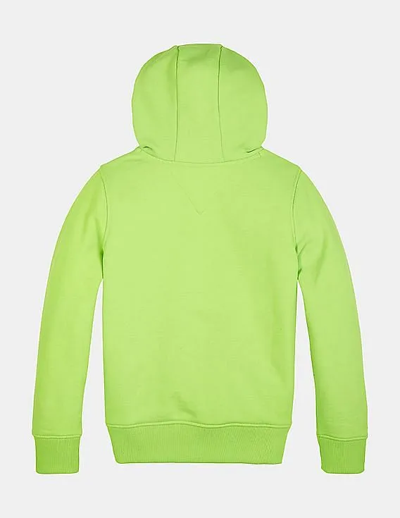 Tommy Hilfiger Kids Boys Light Green Printed Hooded Cotton Sweatshirt