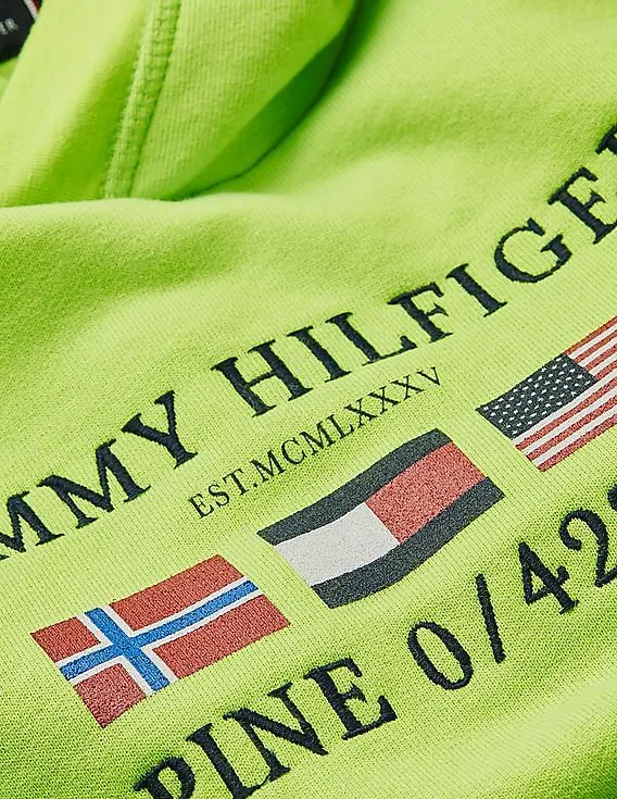 Tommy Hilfiger Kids Boys Light Green Printed Hooded Cotton Sweatshirt