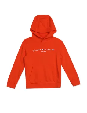 Tommy Hilfiger Kids Boys Orange Regular Fit Essential Cotton Hooded Sweatshirt