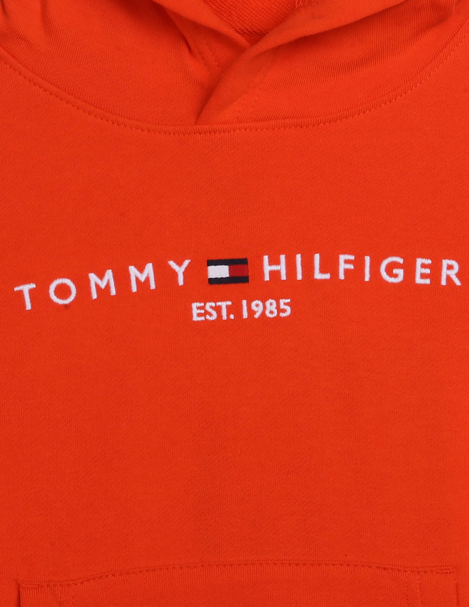 Tommy Hilfiger Kids Boys Orange Regular Fit Essential Cotton Hooded Sweatshirt