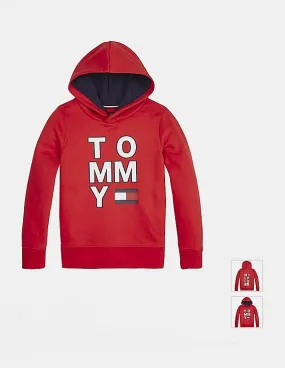 Tommy Hilfiger Kids Boys Red Cotton Graphic Printed Hooded Sweatshirt