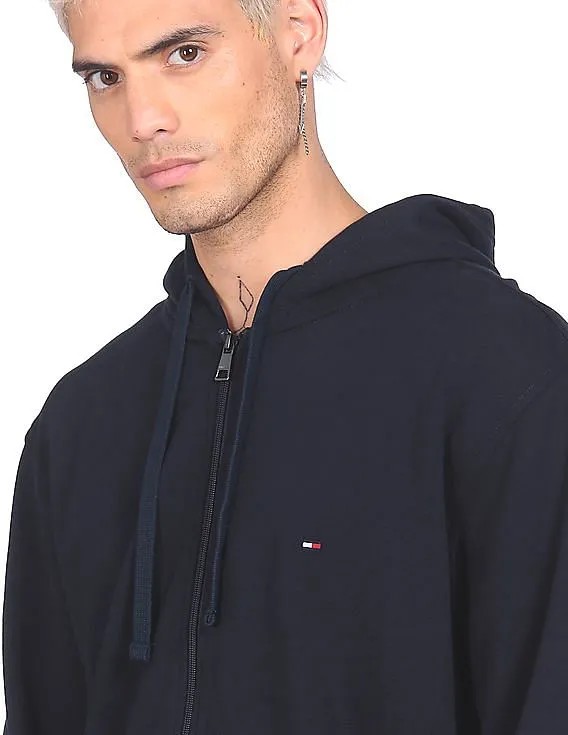 Tommy Hilfiger Men Navy Cotton Zip Through Hooded Sweatshirt