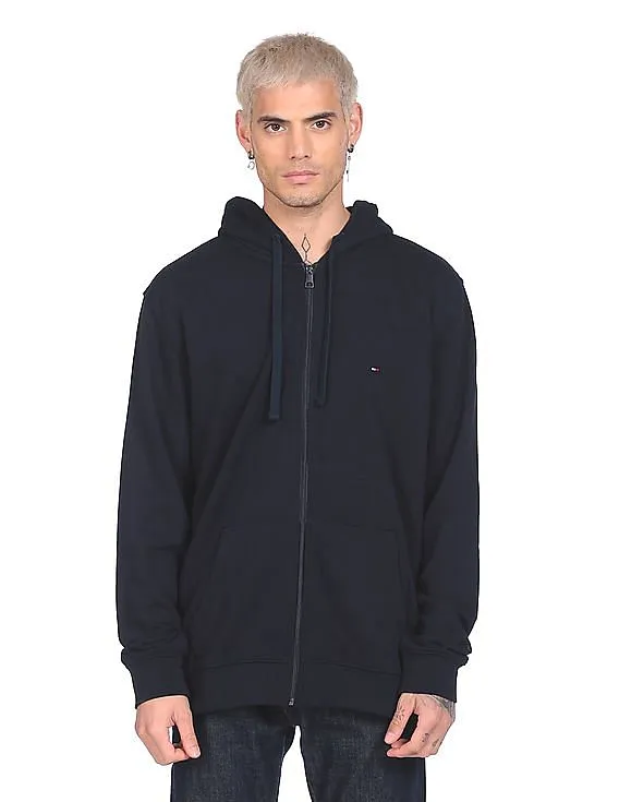 Tommy Hilfiger Men Navy Cotton Zip Through Hooded Sweatshirt