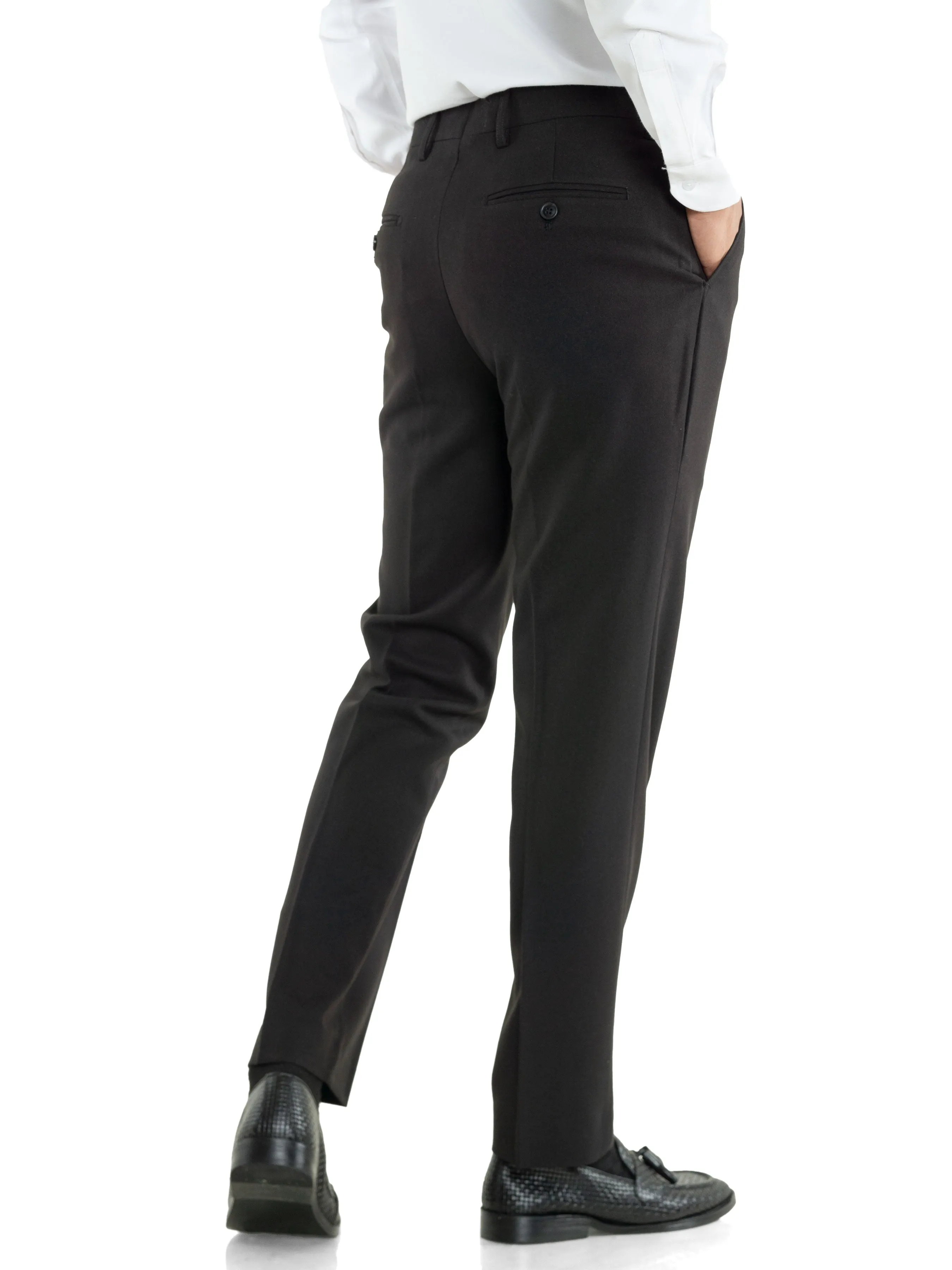 Trousers With Belt Loop -  Black Charcoal Plain (Stretchable)