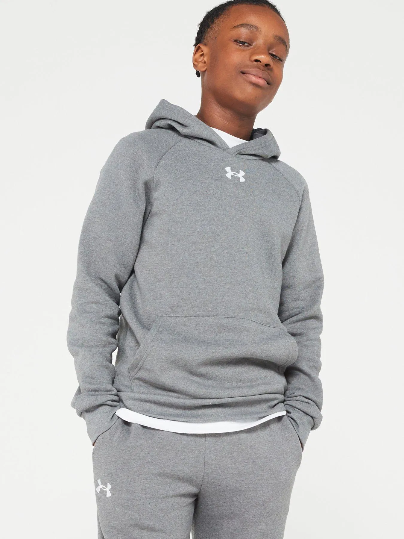 UNDER ARMOUR Junior Boys Rival Fleece Hoodie - Grey/White