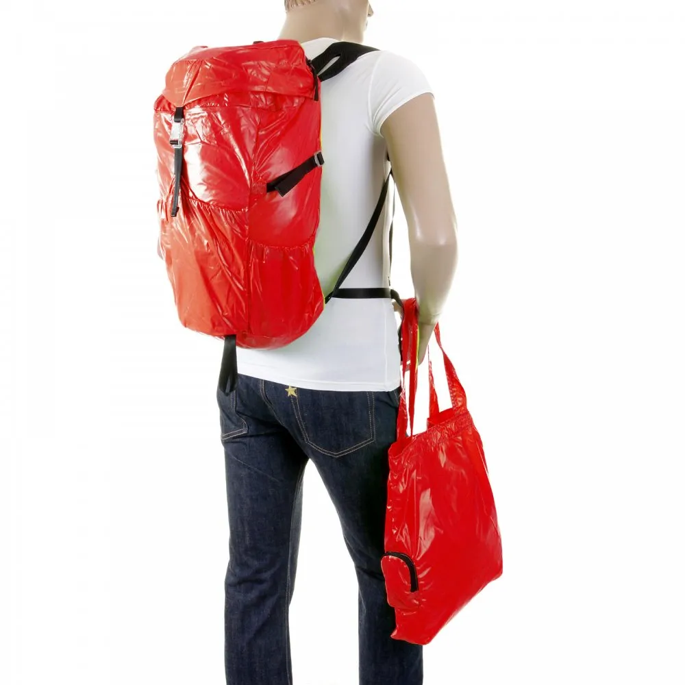 Unisex Red Lightweight Nylon Backpack with Logo on Top Flap