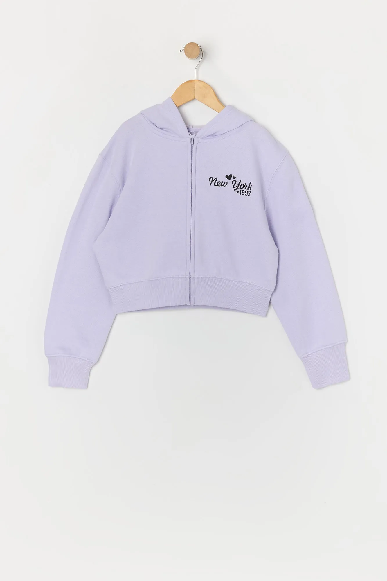 Urban Kids Girls New York Embroidered Zip-Up Fleece Hoodie