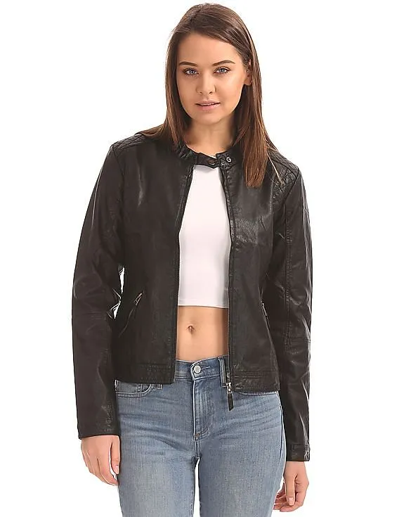 U.S. Polo Assn. Women Quilted Panel Biker Jacket