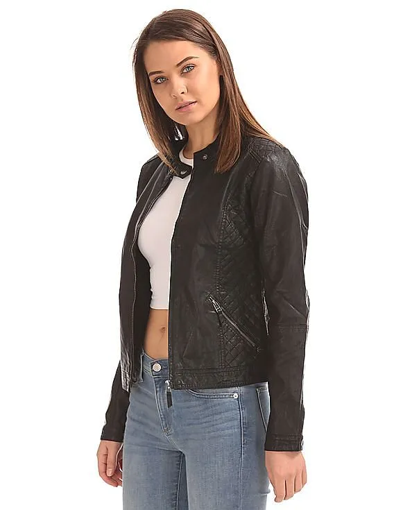 U.S. Polo Assn. Women Quilted Panel Biker Jacket