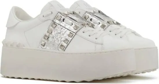 Valentino Garavani Rockstud Untitled metallic flatform sneakers White