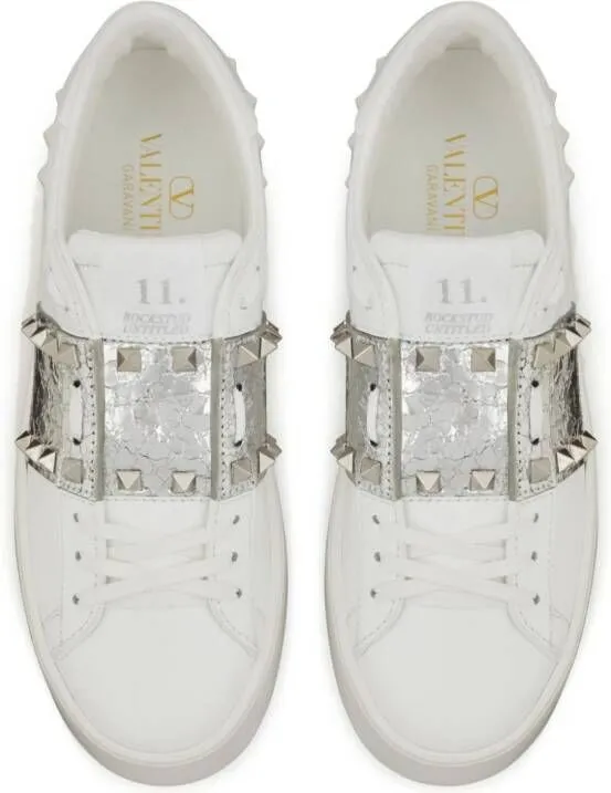 Valentino Garavani Rockstud Untitled metallic flatform sneakers White