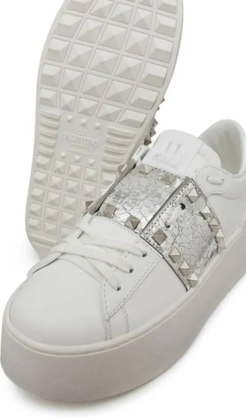 Valentino Garavani Rockstud Untitled metallic flatform sneakers White