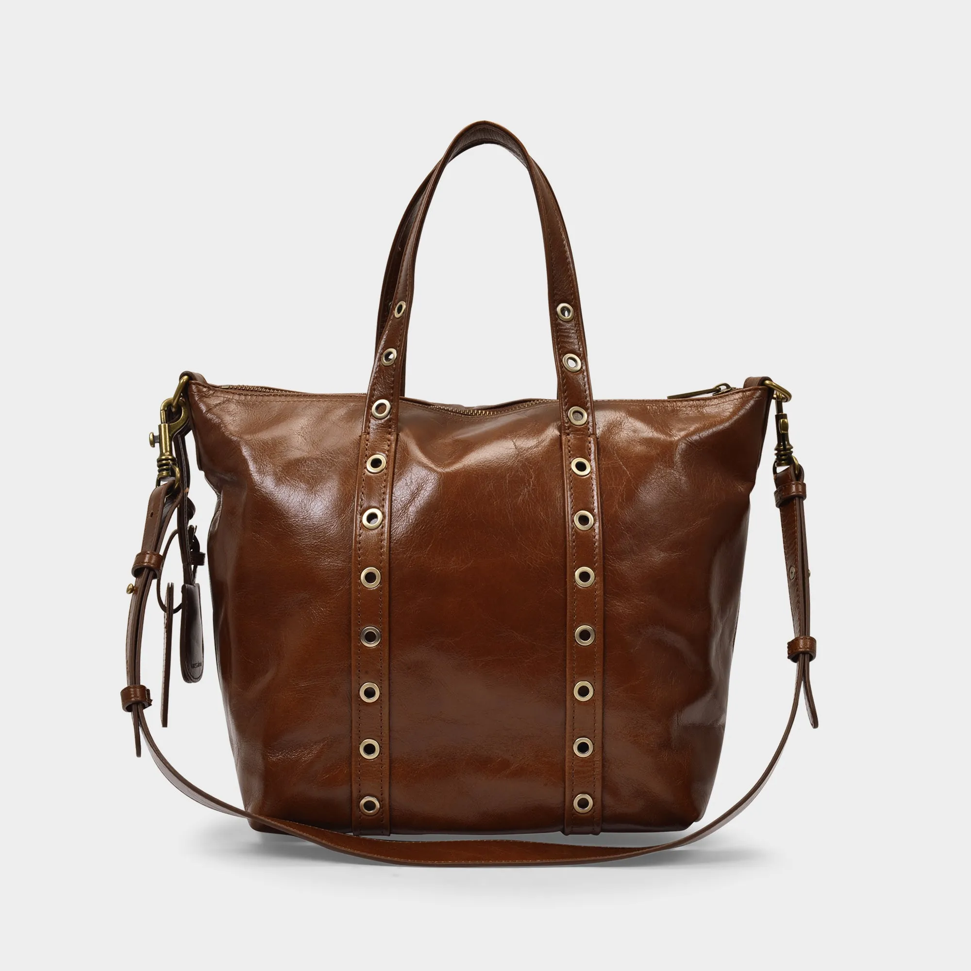 Vanessa Bruno  Zippy Pm Bag in Brown Cracked Leather