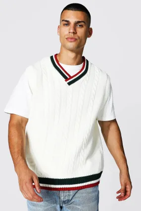 Varsity Basic Cable Knitted Vest | boohooMAN UK