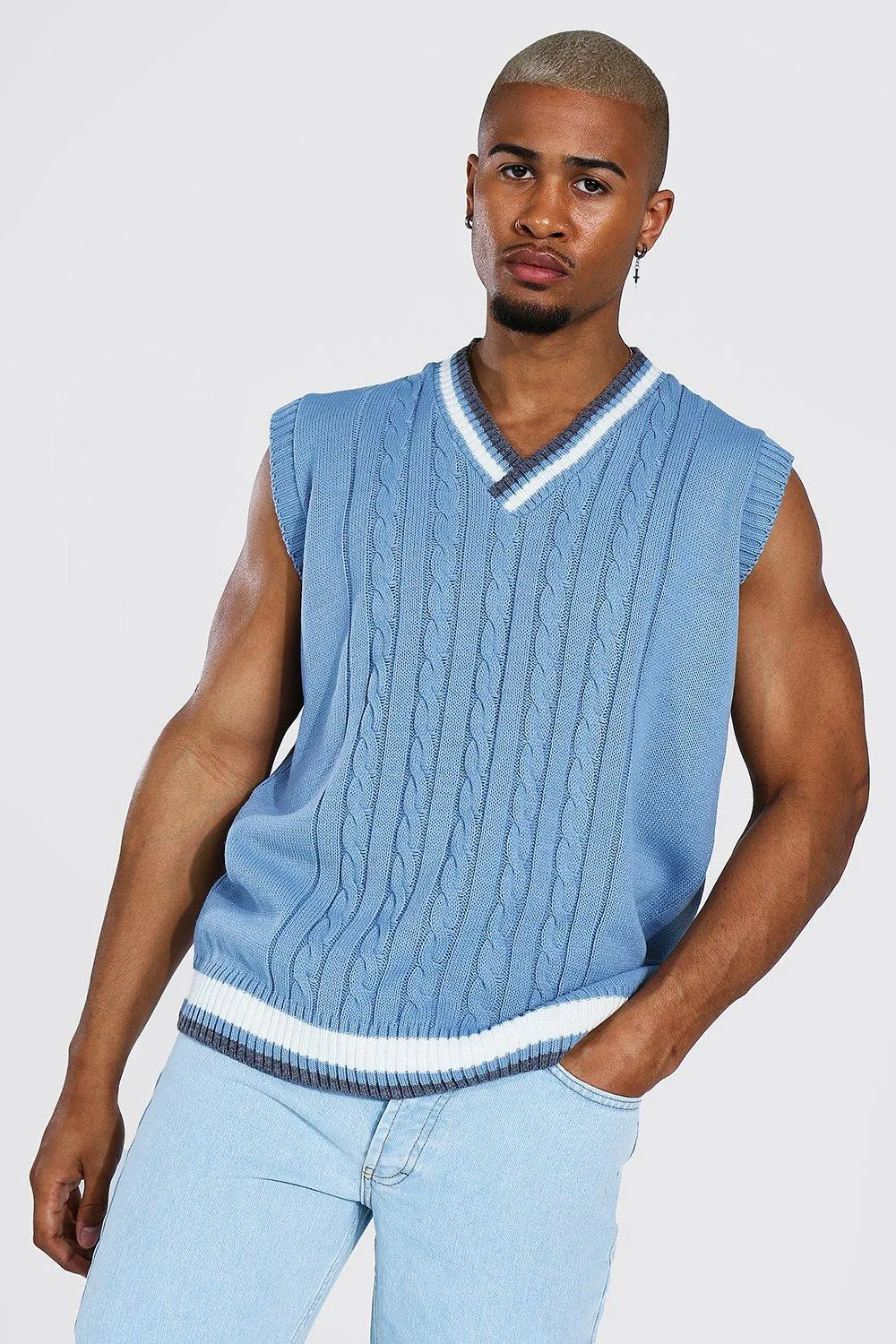 Varsity Basic Knitted Vest | boohooMAN UK