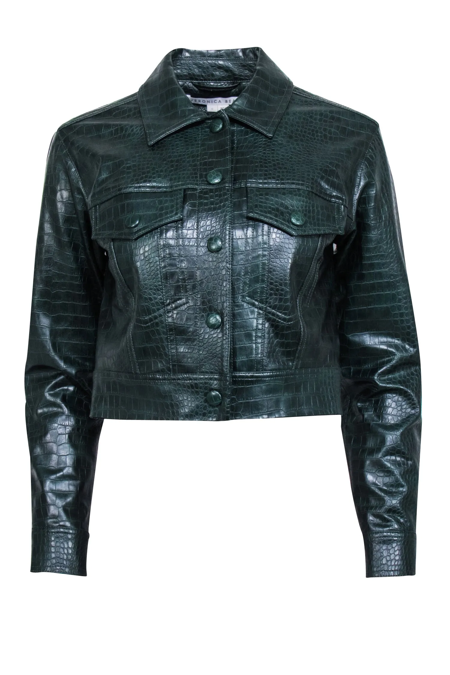 Veronica Beard -  Green Croc Embossed Hendrix Faux Leather Jacket Sz 0