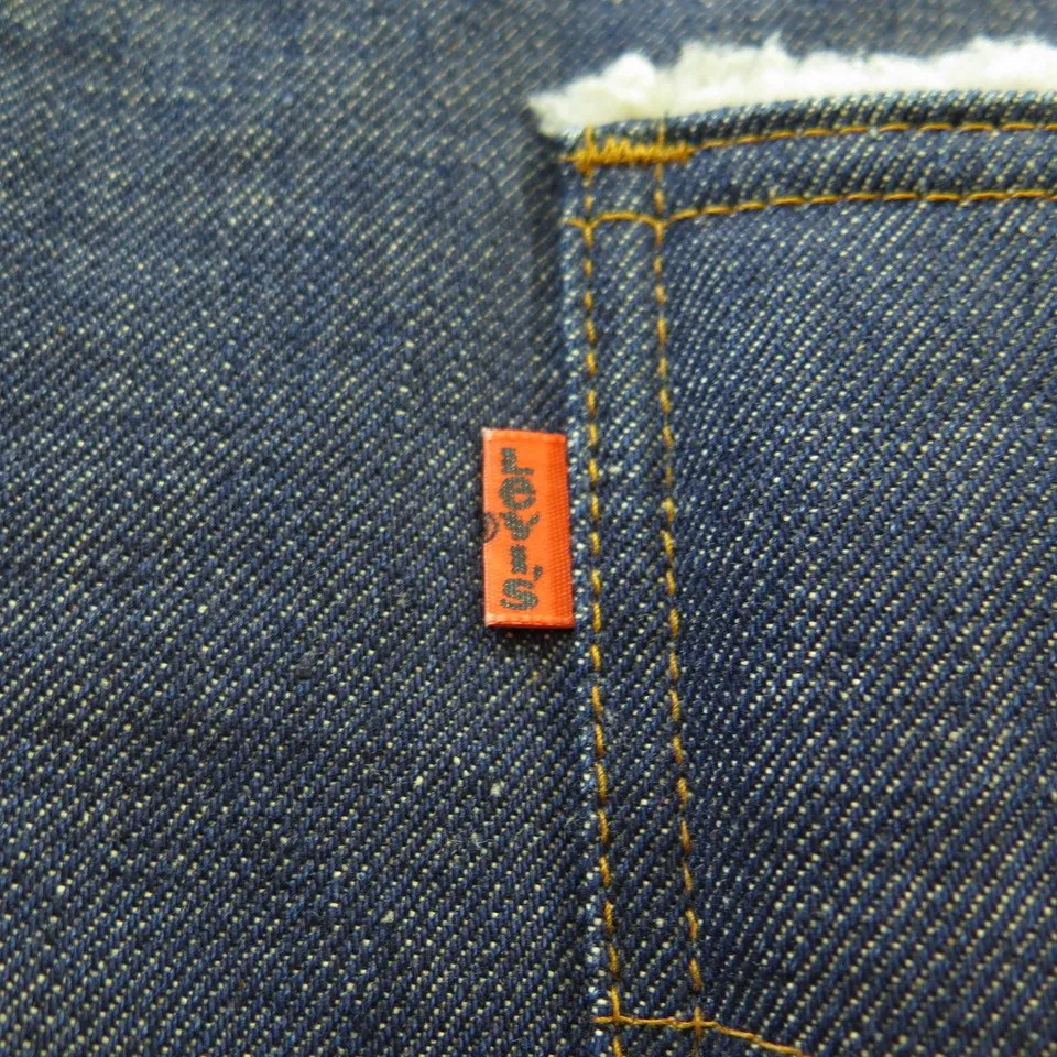 Vintage 70s Levis Sherpa Trucker Vest Mens Large Orange Tab Cotton Denim