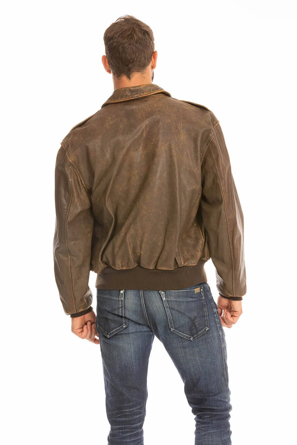 Vintage brown men's leather jacket cockpit'usa a2 - mustang