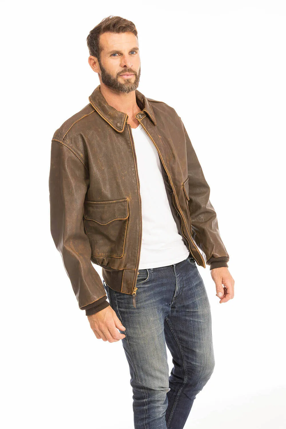 Vintage brown men's leather jacket cockpit'usa a2 - mustang