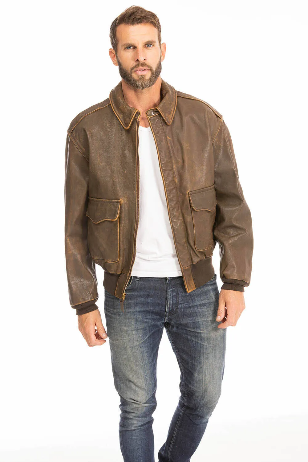 Vintage brown men's leather jacket cockpit'usa a2 - mustang