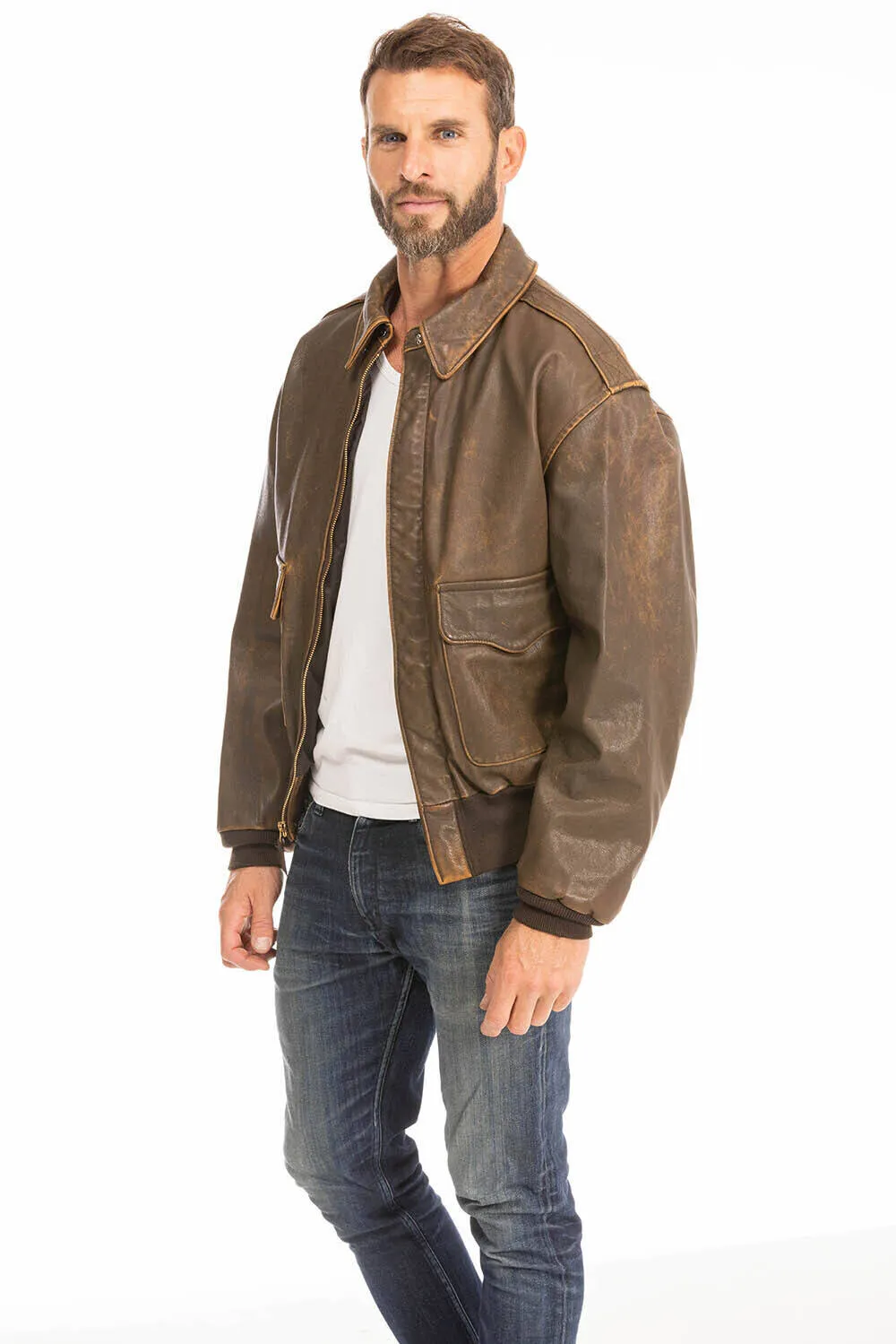 Vintage brown men's leather jacket cockpit'usa a2 - mustang