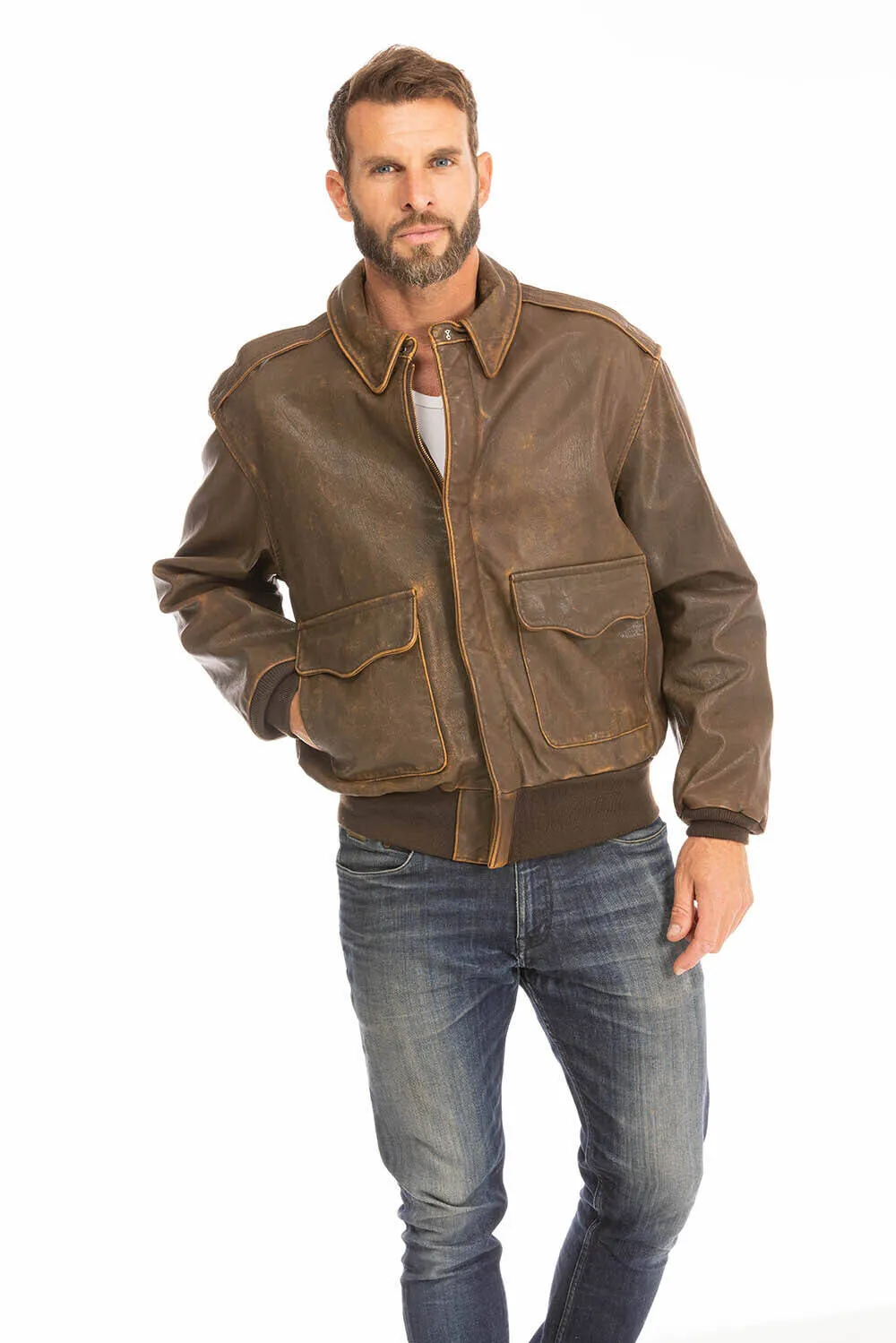 Vintage brown men's leather jacket cockpit'usa a2 - mustang