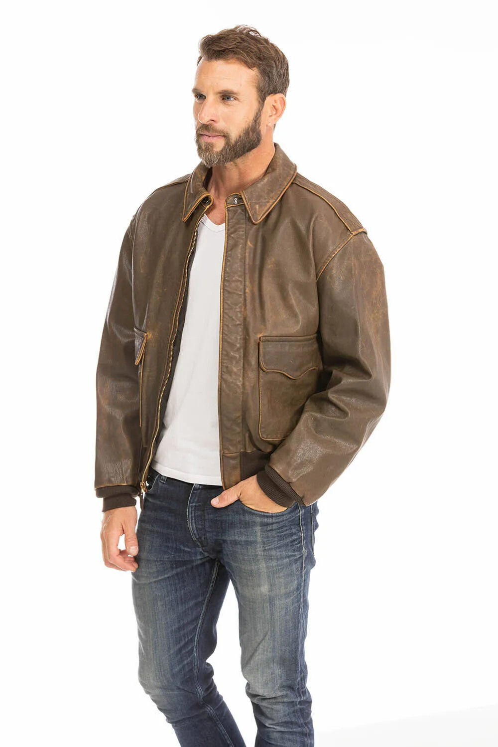 Vintage brown men's leather jacket cockpit'usa a2 - mustang